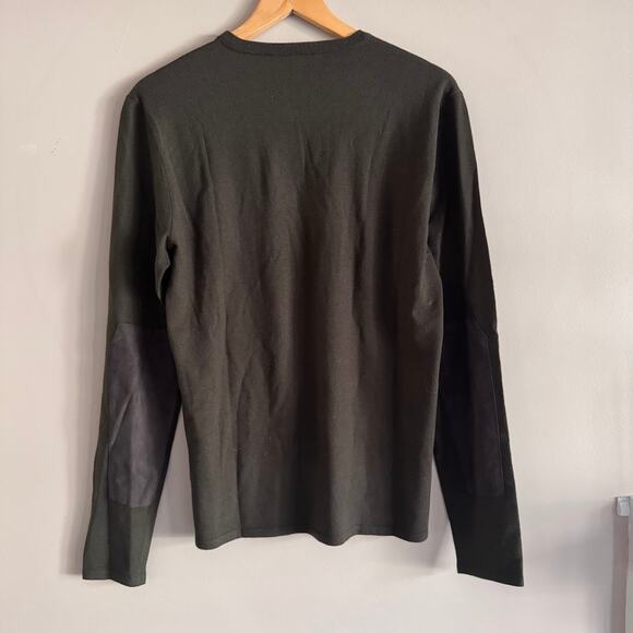 Ralph Lauren Black Label Dark Olive Green Sweater Leather Elbow Patches Large - Picture 2 of 7